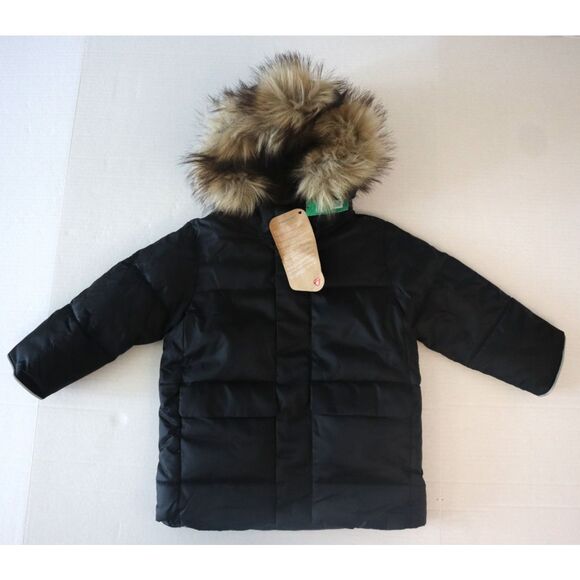 Gap Baby 764661 Toddler Sz 3Y Black Faux Fur Trim Hooded Parka Jacket - Picture 1 of 10